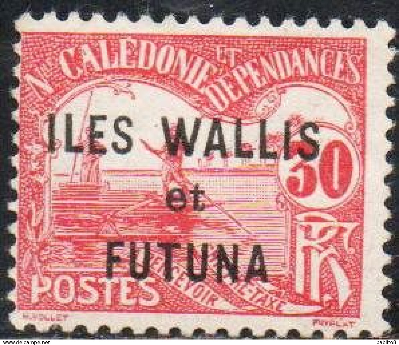 WALLIS AND FUTUNA ISLANDS 1920 POSTAGE DUE STAMPS TAXE SEGNATASSE MEN POLING BOAT NEW CALEDONIA OVERPRINTED 30c MH - Segnatasse