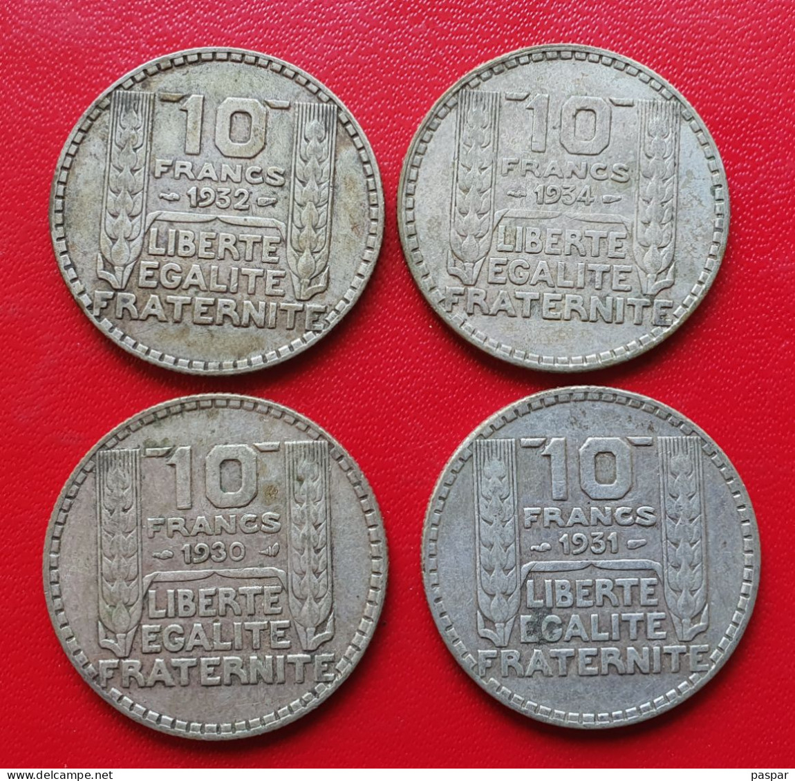 Lot De 4 Pièces De 10 Francs Turin En Argent 1930, 1931, 1932, 1934 - Gad 801 - 10 Francs