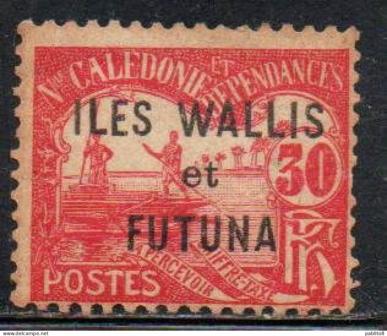 WALLIS AND FUTUNA ISLANDS 1920 POSTAGE DUE STAMPS TAXE SEGNATASSE MEN POLING BOAT NEW CALEDONIA OVERPRINTED 30c MH - Portomarken