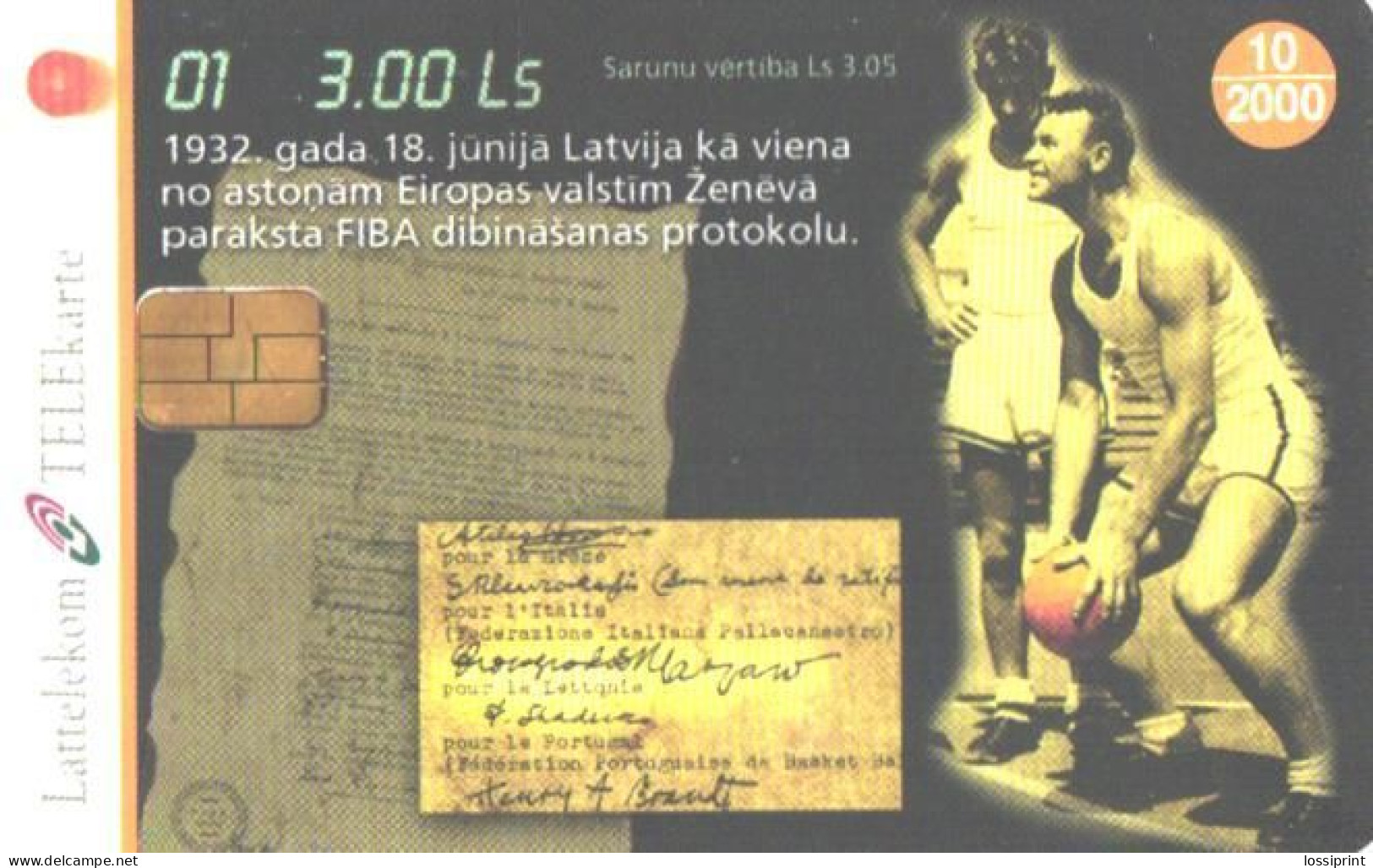 Latvia:Used Phonecard, Lattelekom, 3 Lati, Basketball Team, 01, 2000 - Lettonie