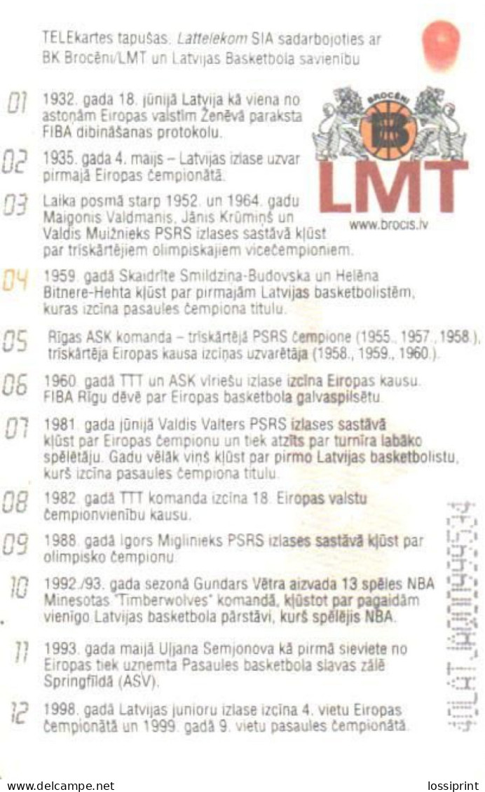 Latvia:Used Phonecard, Lattelekom, 3 Lati, Basketball Players, 04, 2001 - Latvia