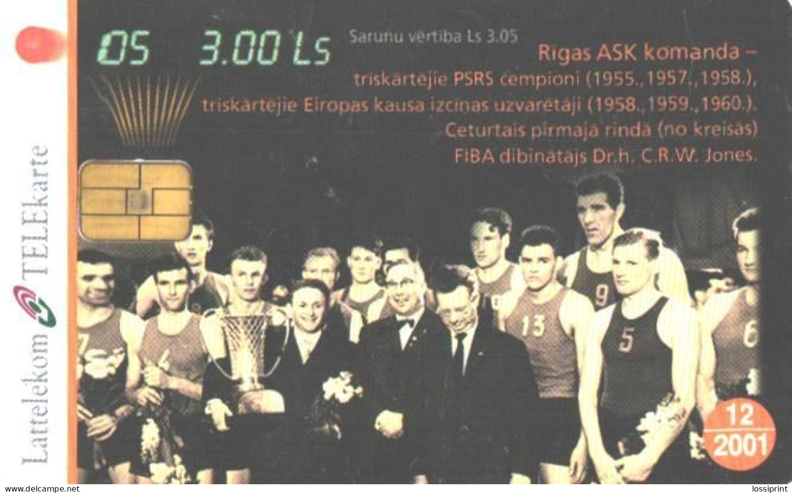 Latvia:Used Phonecard, Lattelekom, 3 Lati, Basketball Players, 05, 2001 - Lettonie