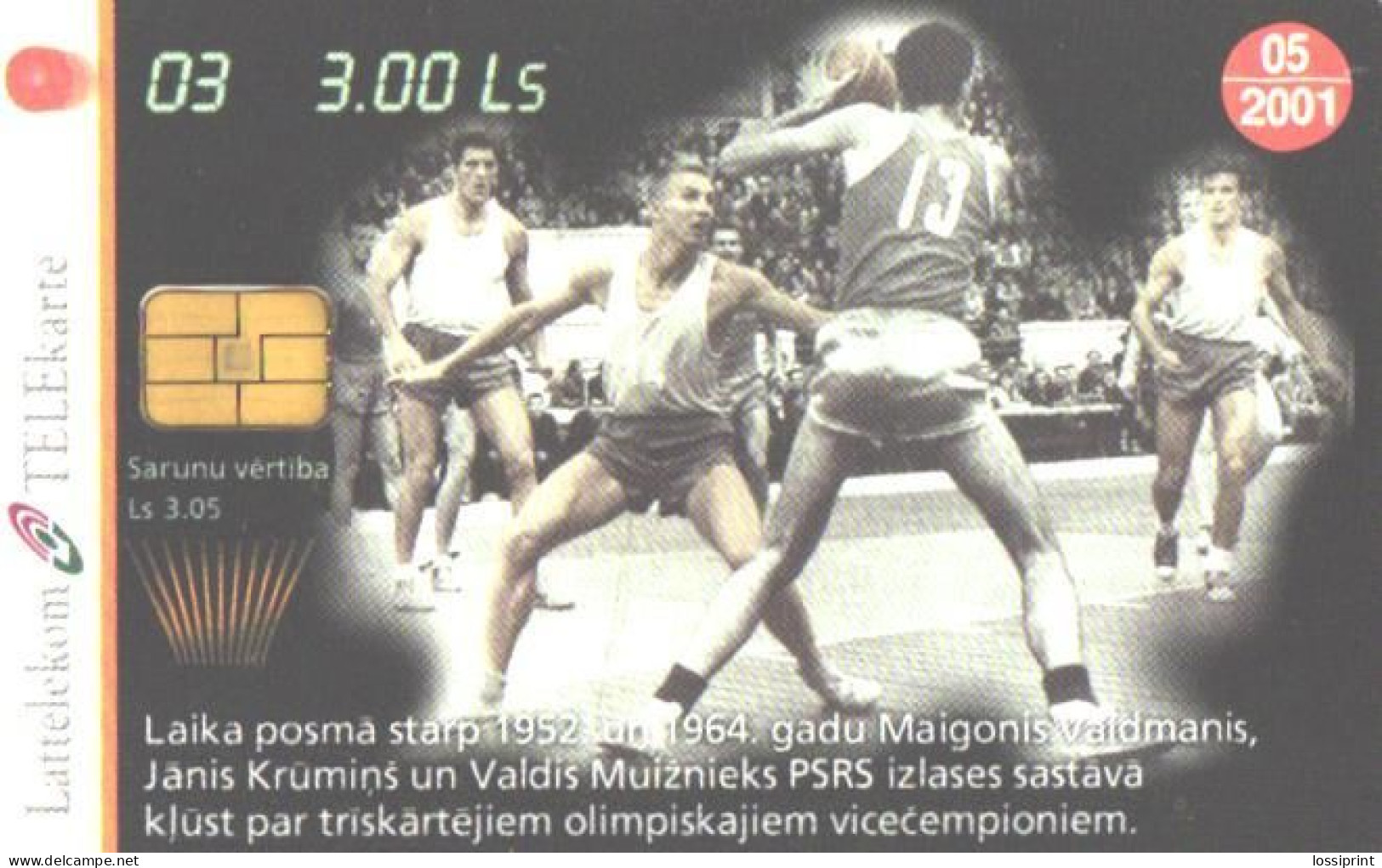 Latvia:Used Phonecard, Lattelekom, 3 Lati, Basketball Players, 03, 2001 - Lettonie