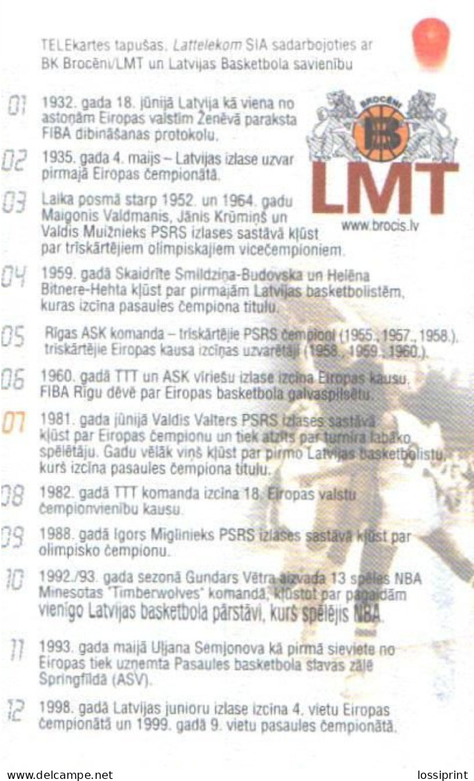 Latvia:Used Phonecard, Lattelekom, 3 Lati, Basketball Players, 07, 2002 - Lettonie