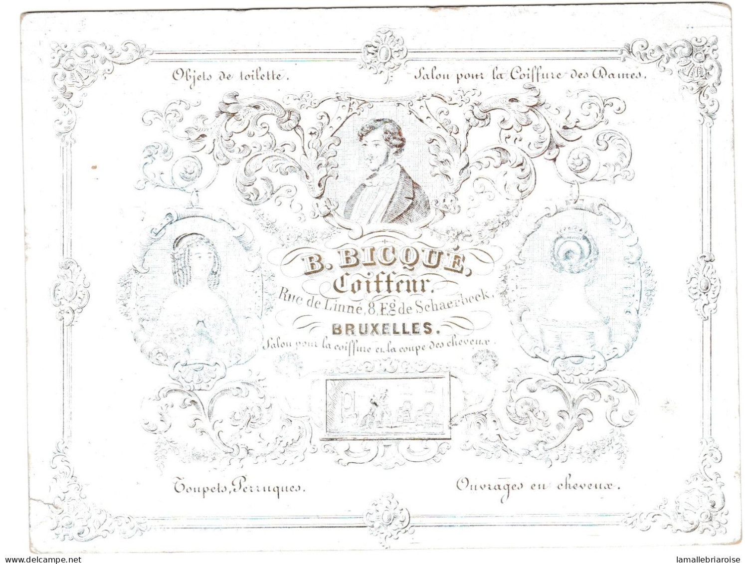 Belgique, Carte Porcelaine, Porseleinkaart, B. Bicqué, Objets De Toilette, Coiffeur", Bruxelles, Dim:140x107mm, - Cartoline Porcellana