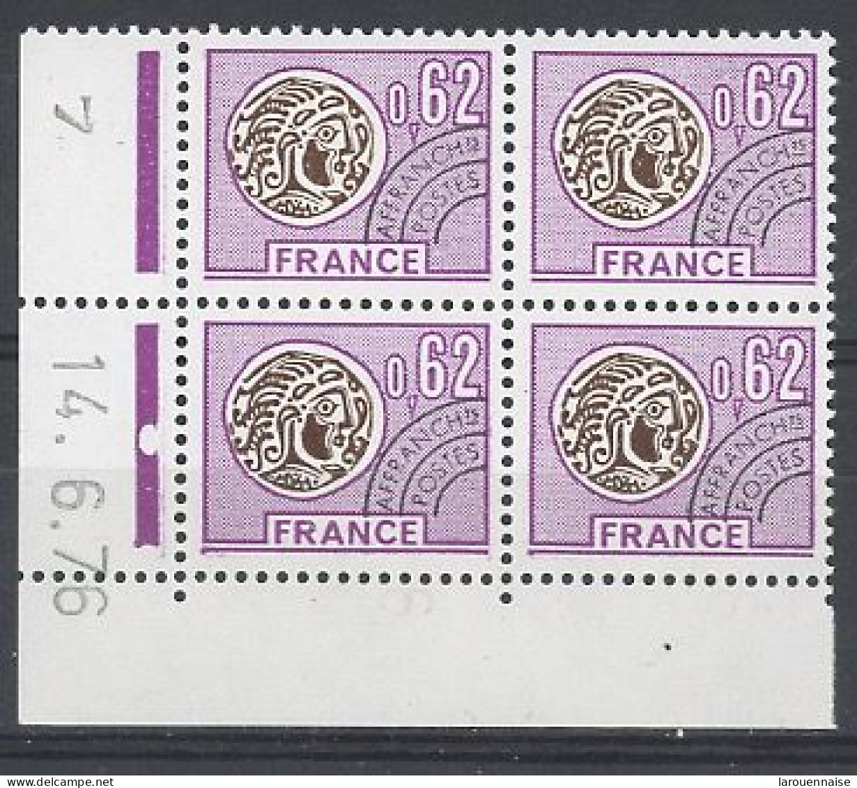 COINS DATES - PREO N°141-MONNAIE  -N** - 0,62 VIOLET  -14-6-76 - Voorafgestempeld