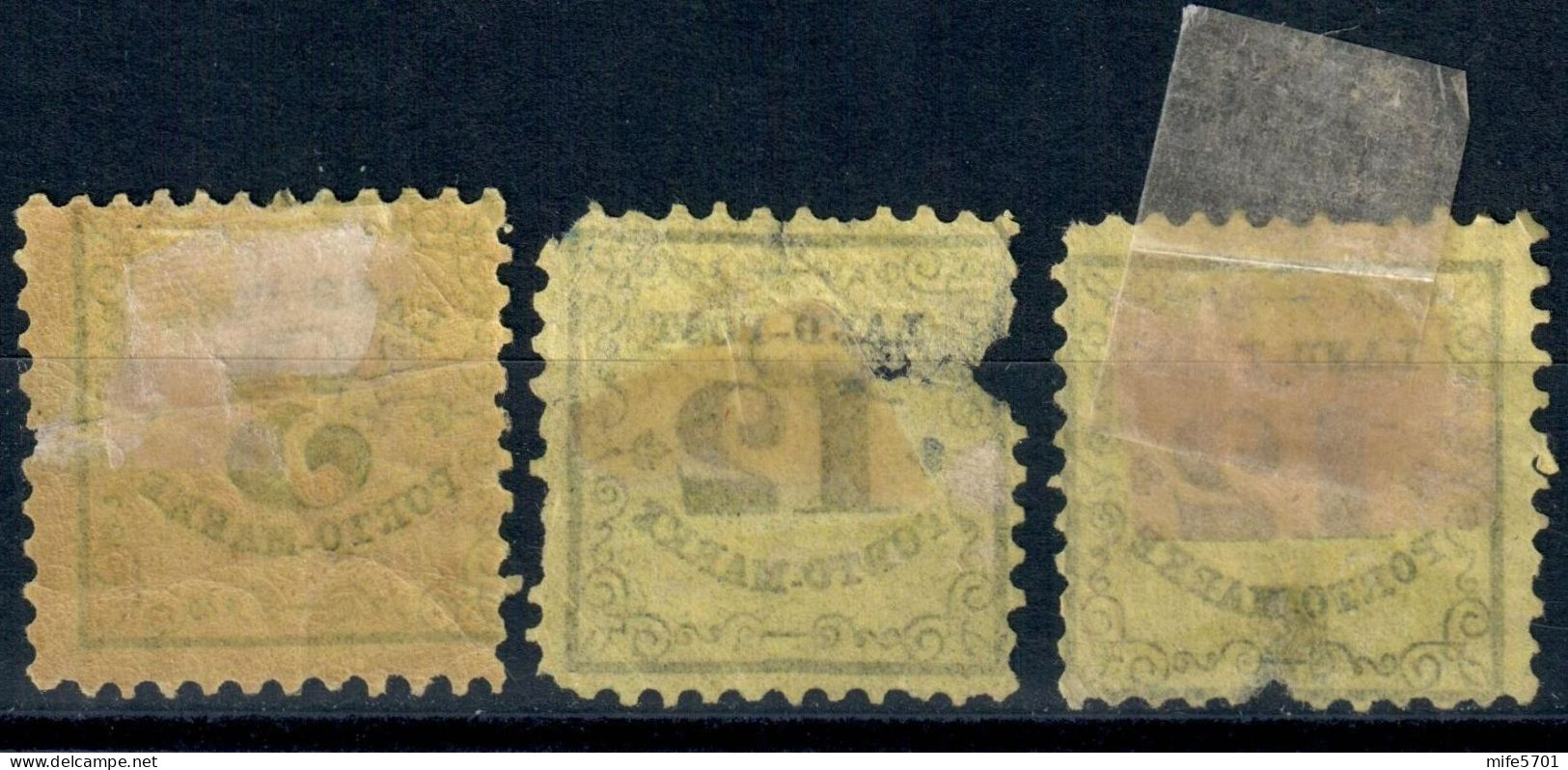 GERMANIA / BADEN 1862 - 3 SEGNATASSE DA 3 / 12 / 12 Kr. NERO SU CARTA GIALLA NUOVI - CATALOGO MICHEL 2 E 3 - Postfris