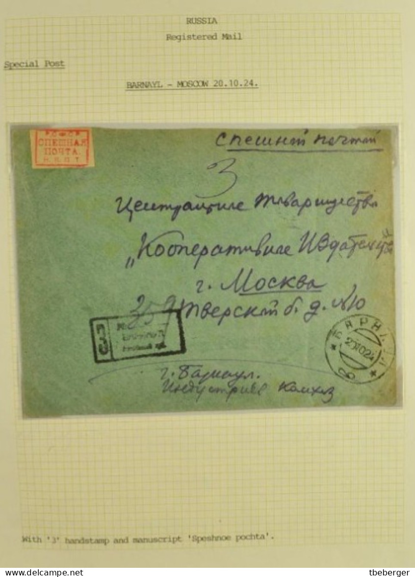 Russia USSR 1924 Special Post Express Mail BARNAUL MOSCOW Cover, Handstruck Label, Ex Miskin (15) - Briefe U. Dokumente