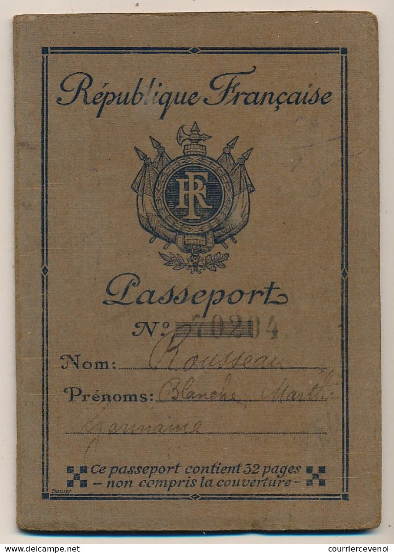 FRANCE - Passeport 20 Francs 1936/1939 Paris - Fiscaux Renouvellement 20 Francs Et 38 Francs - Pas Valable Pour Espagne. - Zonder Classificatie