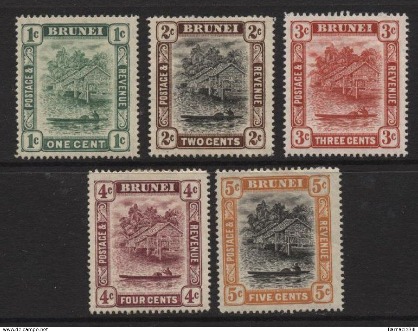 Brunei (07) 1908 Issue. Watermark Multiple Crown CA. 5 Values. Unused. Hinged. - Brunei (...-1984)