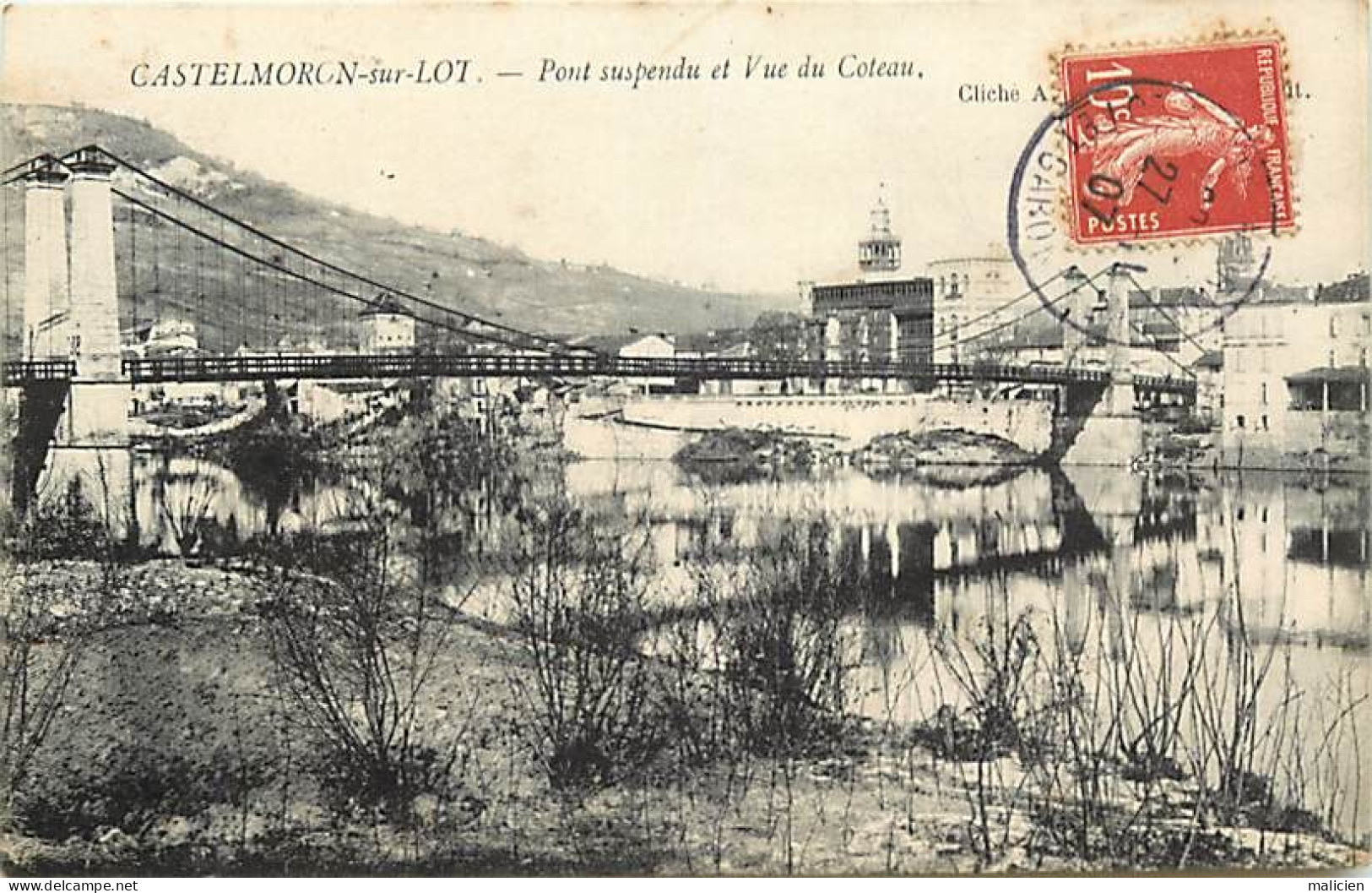- Lot Et Garonne - Ref-452-  Castelmoron Sur Lot - Pont Suspendu Et Vue Du Coteau - Ponts Suspendus - - Castelmoron