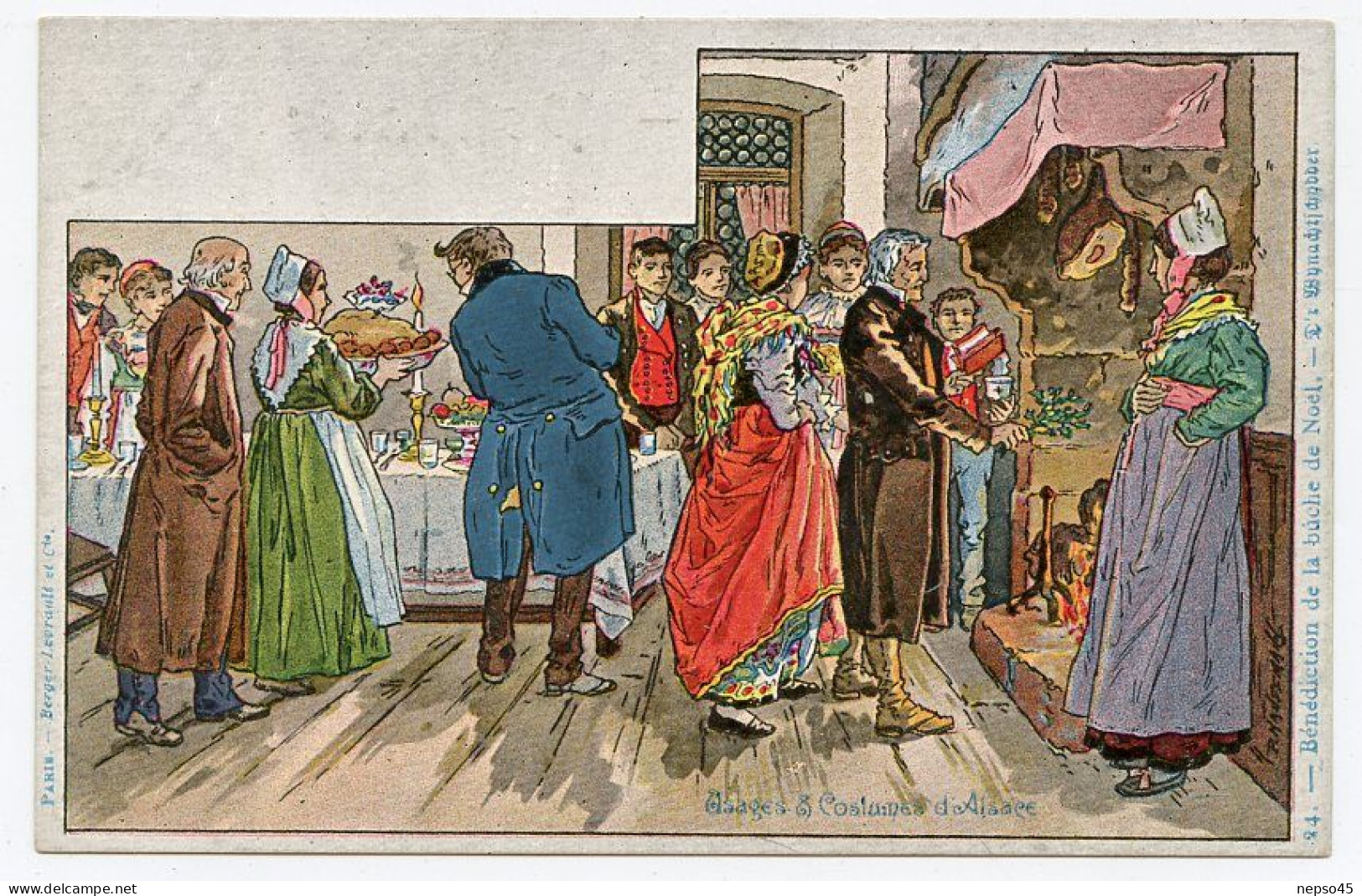 Illustrateur P.Kaufmann.Usages Et Costumes D'Alsace.Editeur Berger-Levrault Et Cie.La Bénédiction De La Bûche De Noël. - Kauffmann, Paul