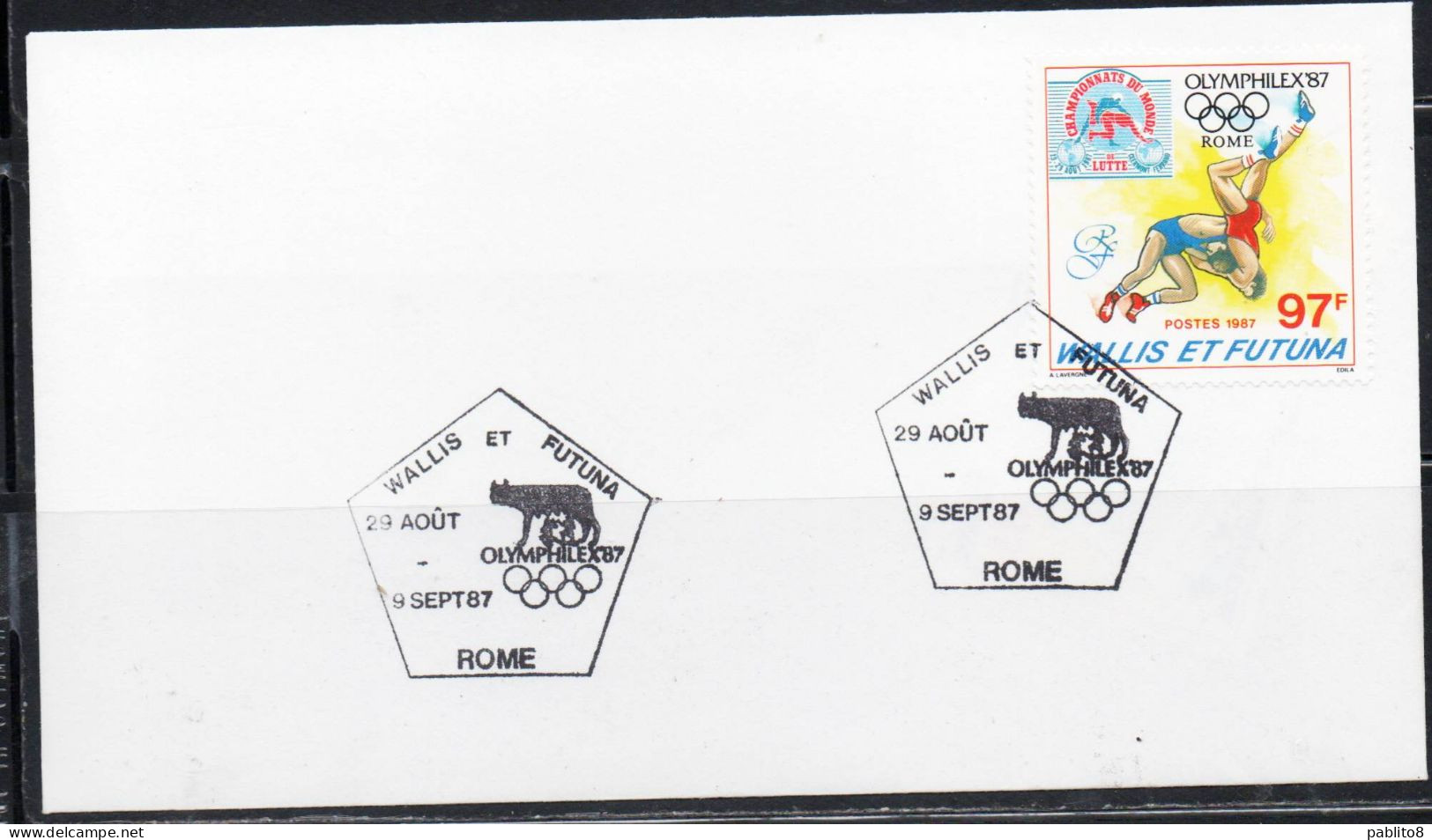 WALLIS AND FUTUNA ISLANDS 1987 WORLD WRESTLING CHAMPIONSHIPS OLYMPHILEX87 ROME 97fr COVER LETTER LETTRE - Usados