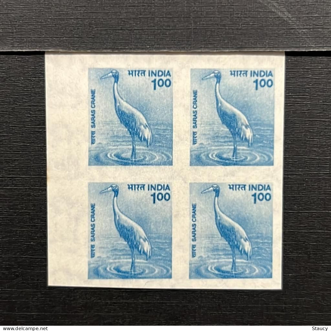 India 2000 Error 9th Definitives Series Rs.1 BIRD Saras Crane Block Of 4 Error "IMPERF / NO PERF" MNH As Per Scan - Abarten Und Kuriositäten