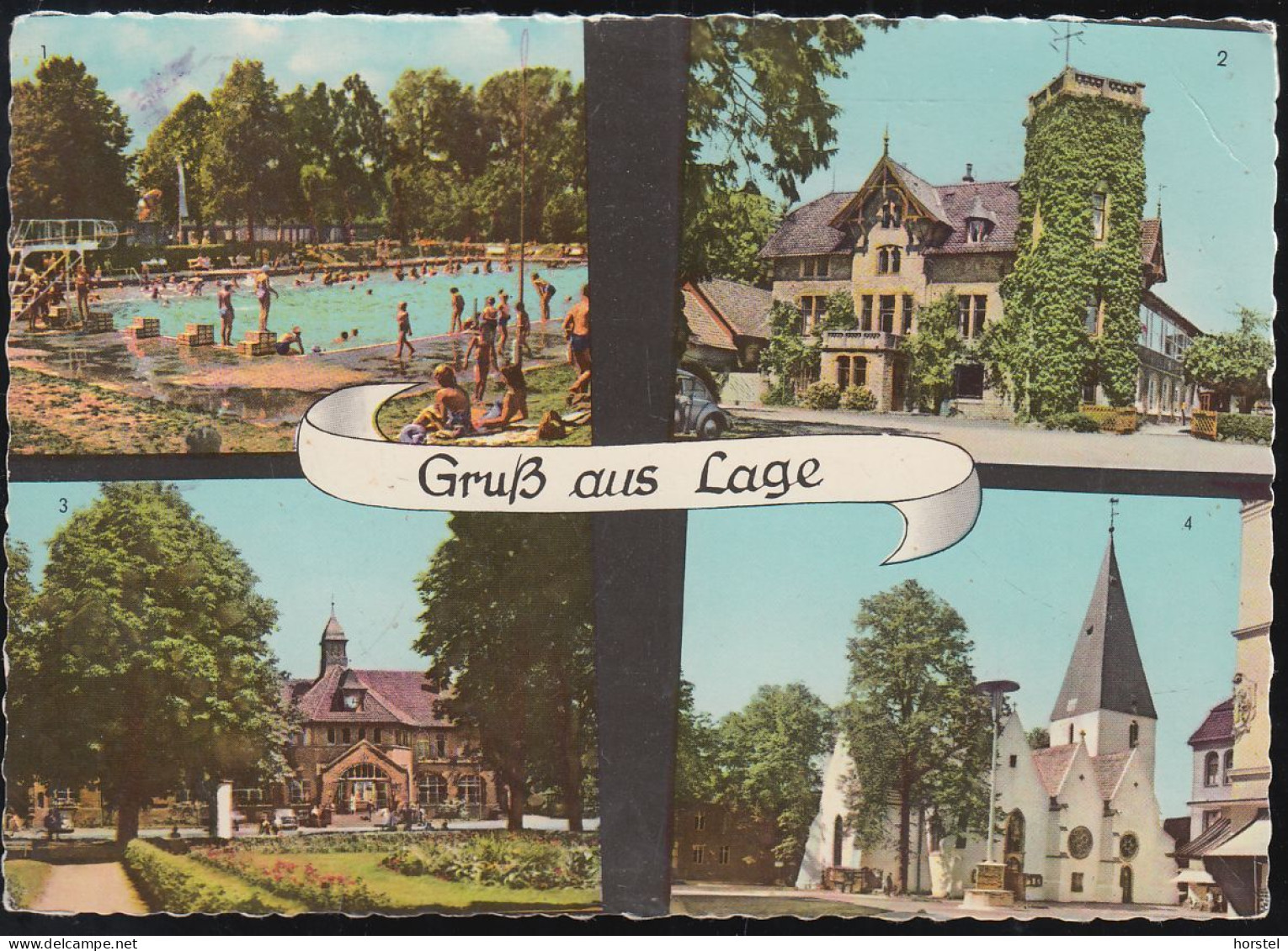 D-32791 Lage / Lippe - Alte Ansichten - Bahnhof - Sedanplatz - Schwimmbad - Freibad - Kirche - Nice Stamp - Lage