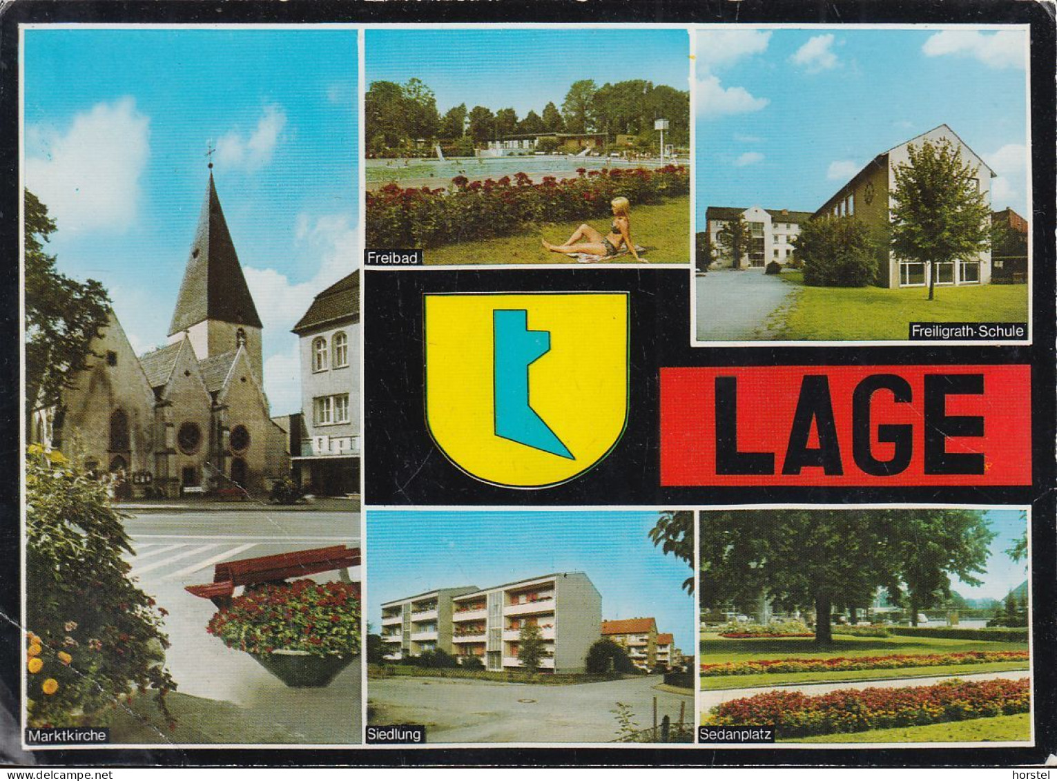 D-32791 Lage - Lippe - Alte Ansichten - Freiligrath-Schule - Sedanplatz - Schwimmbad - Freibad - Kirche - Lage