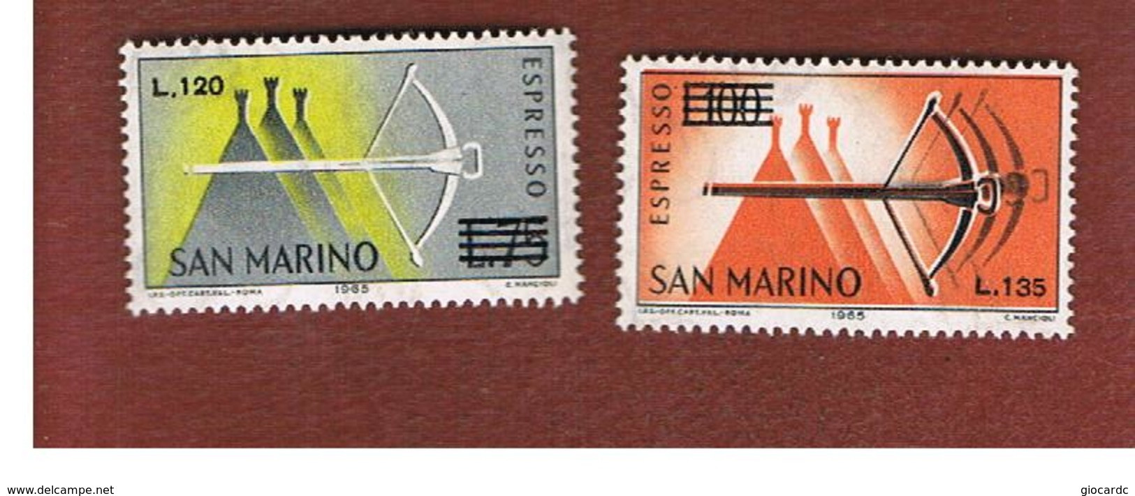 SAN MARINO - UNIF. E25.E26 ESPRESSO - 1965 BALESTRA (SERIE COMPLETA DI 2 SOVRASTAMPATI) -  MINT** - Sellos De Urgencia