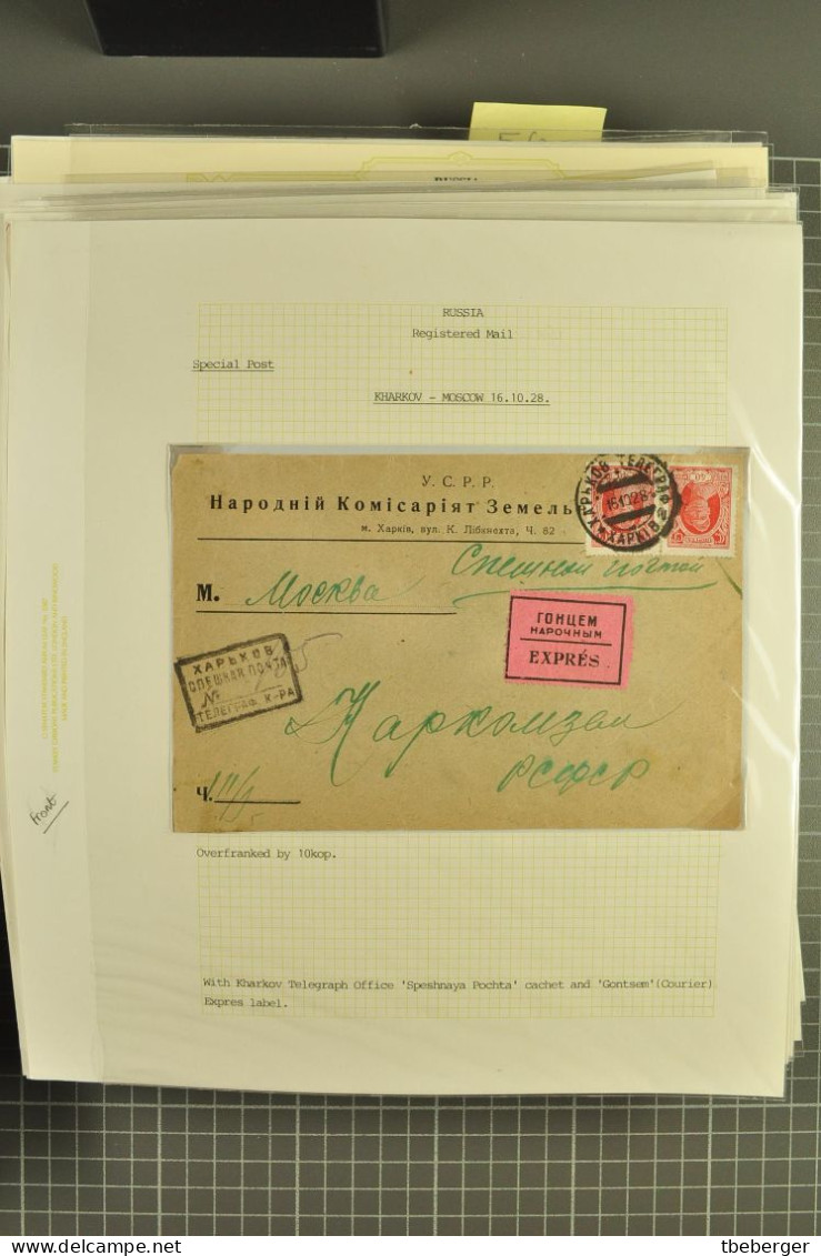 Russia USSR 1928-40 Special Post Express Mail, 57 Covers With Different Labels, Cds's & Frankings, Ex Miskin (47-103) - Cartas & Documentos