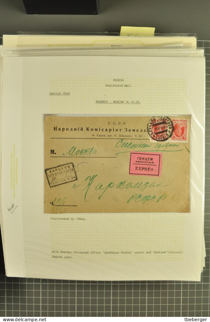 Russia USSR 1928-40 Special Post Express Mail, 57 Covers With Different Labels, Cds's & Frankings, Ex Miskin (47-103) - Covers & Documents