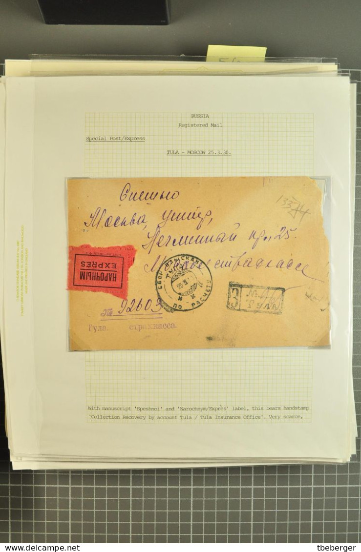 Russia USSR 1928-40 Special Post Express Mail, 57 covers with different labels, cds's & frankings, ex Miskin (47-103)