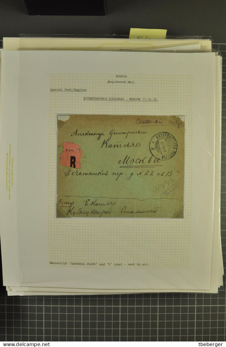 Russia USSR 1928-40 Special Post Express Mail, 57 covers with different labels, cds's & frankings, ex Miskin (47-103)
