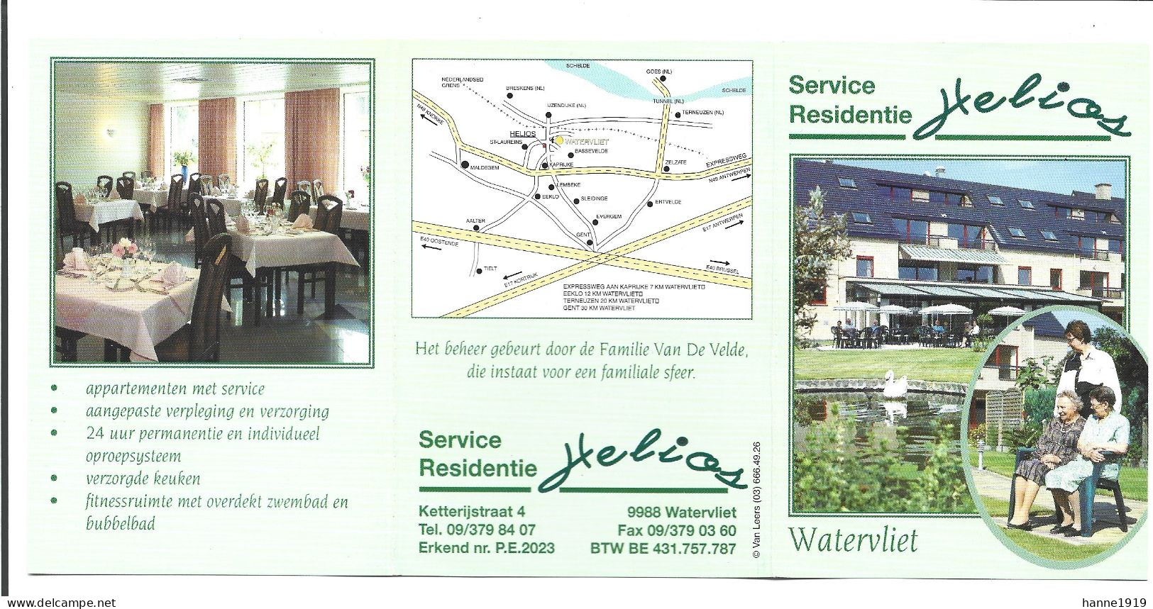 Watervliet Service Residentie Helios Ketterijstraat Visitekaartje Htje - Cartes De Visite