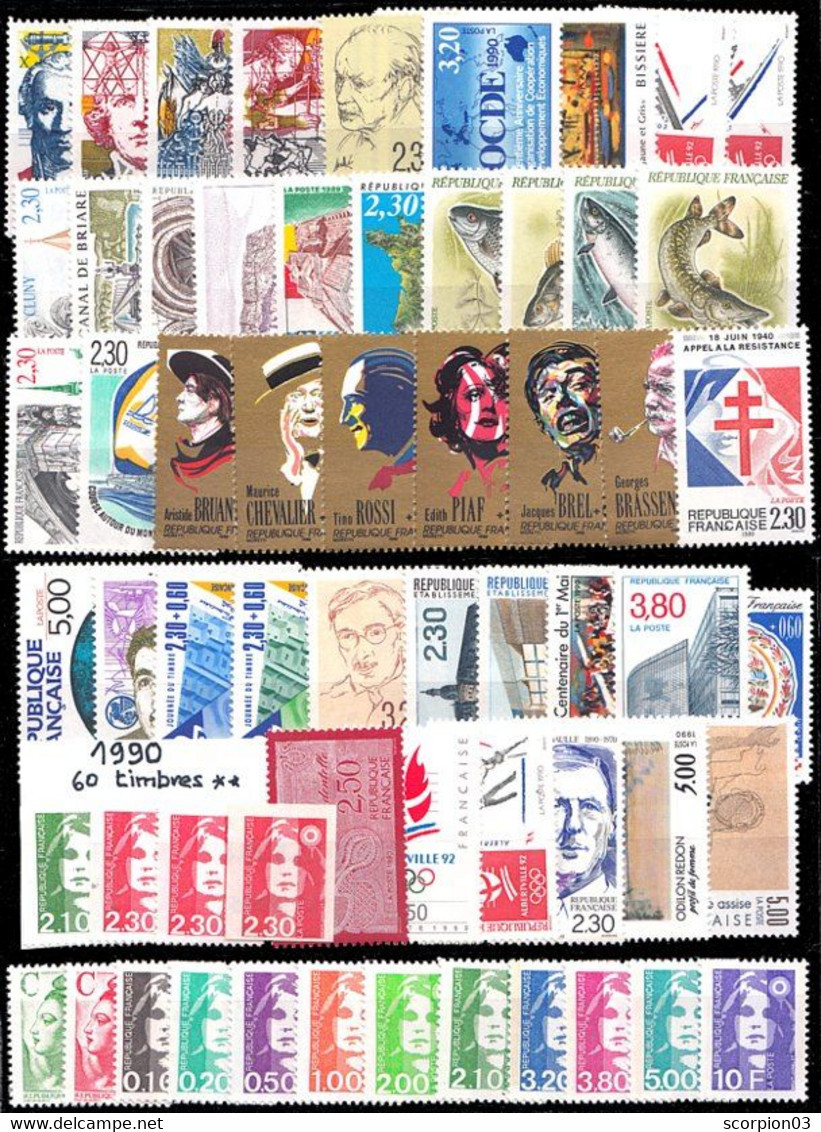 France Année Complete 1990 - 60 Timbres* * TB - 1990-1999