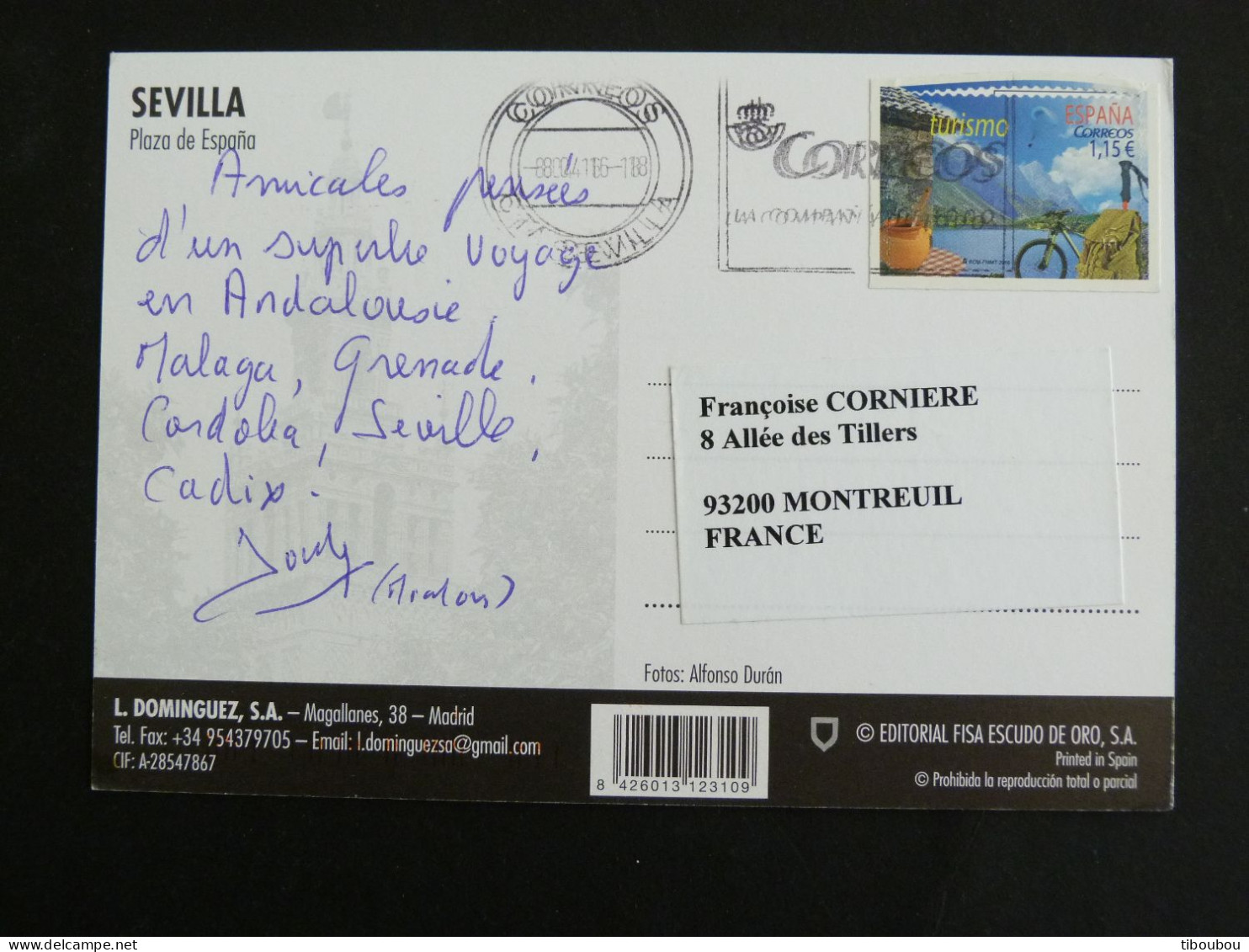 ESPAGNE ESPANA SPAIN AVEC YT 4730 TOURISME VELO  BIKE - SEVILLE SEVILLA / PLAZA DE ESPANA - Cartas & Documentos