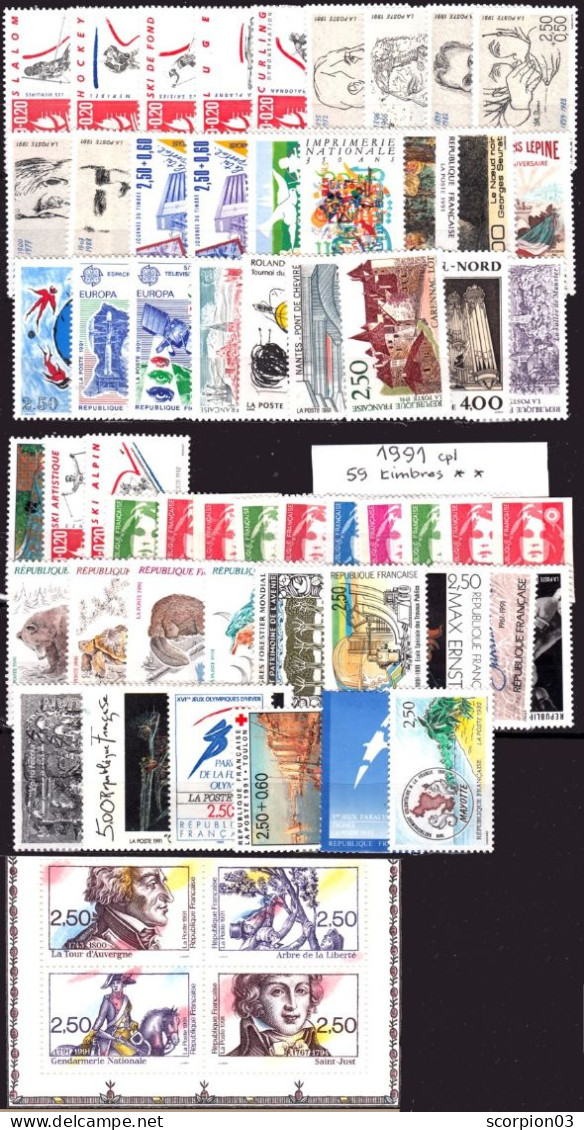 France Année Complete 1991 - 59 Timbres* * TB - 1990-1999