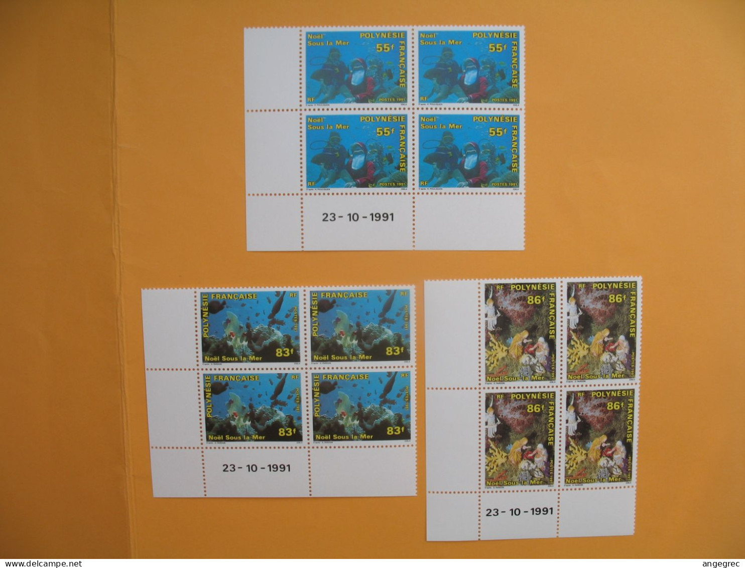 Polynésie 1991 Bloc De 4 Coin Daté Neuf **  N° 396/397/398  Noël Sous La Mer  à Voir - Neufs