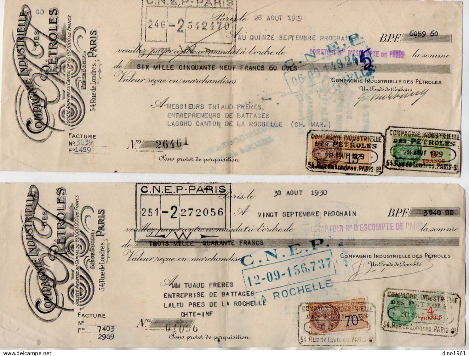 VP22.240 - 1929 / 30 - Lettre De Change - Compagnie Industrielle Des Pétroles à PARIS - Bills Of Exchange