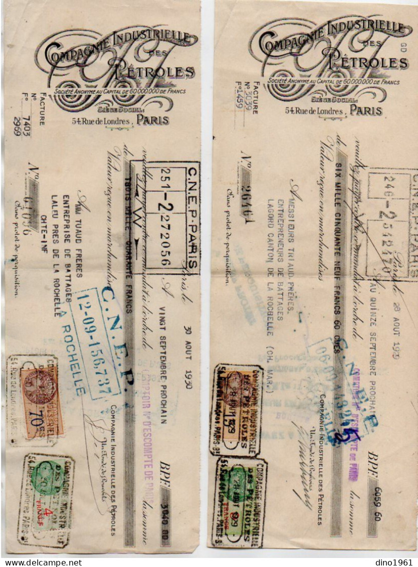 VP22.240 - 1929 / 30 - Lettre De Change - Compagnie Industrielle Des Pétroles à PARIS - Bills Of Exchange