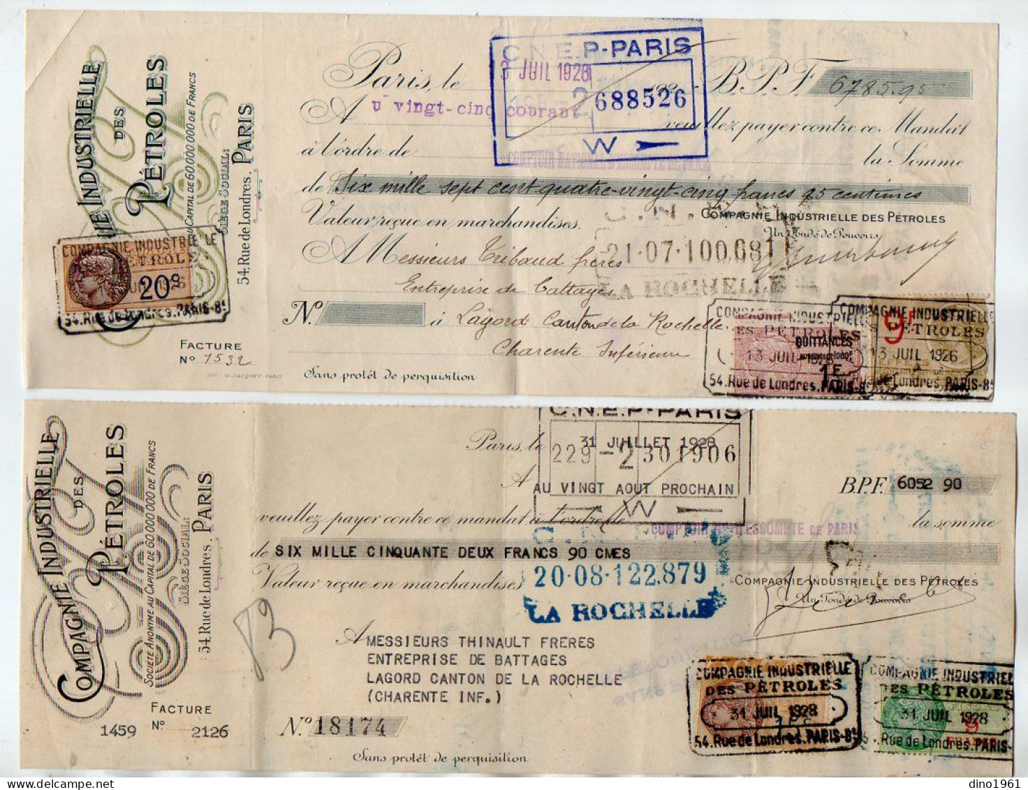 VP22.241 - 1926 / 28 - Lettre De Change - Compagnie Industrielle Des Pétroles à PARIS - Letras De Cambio
