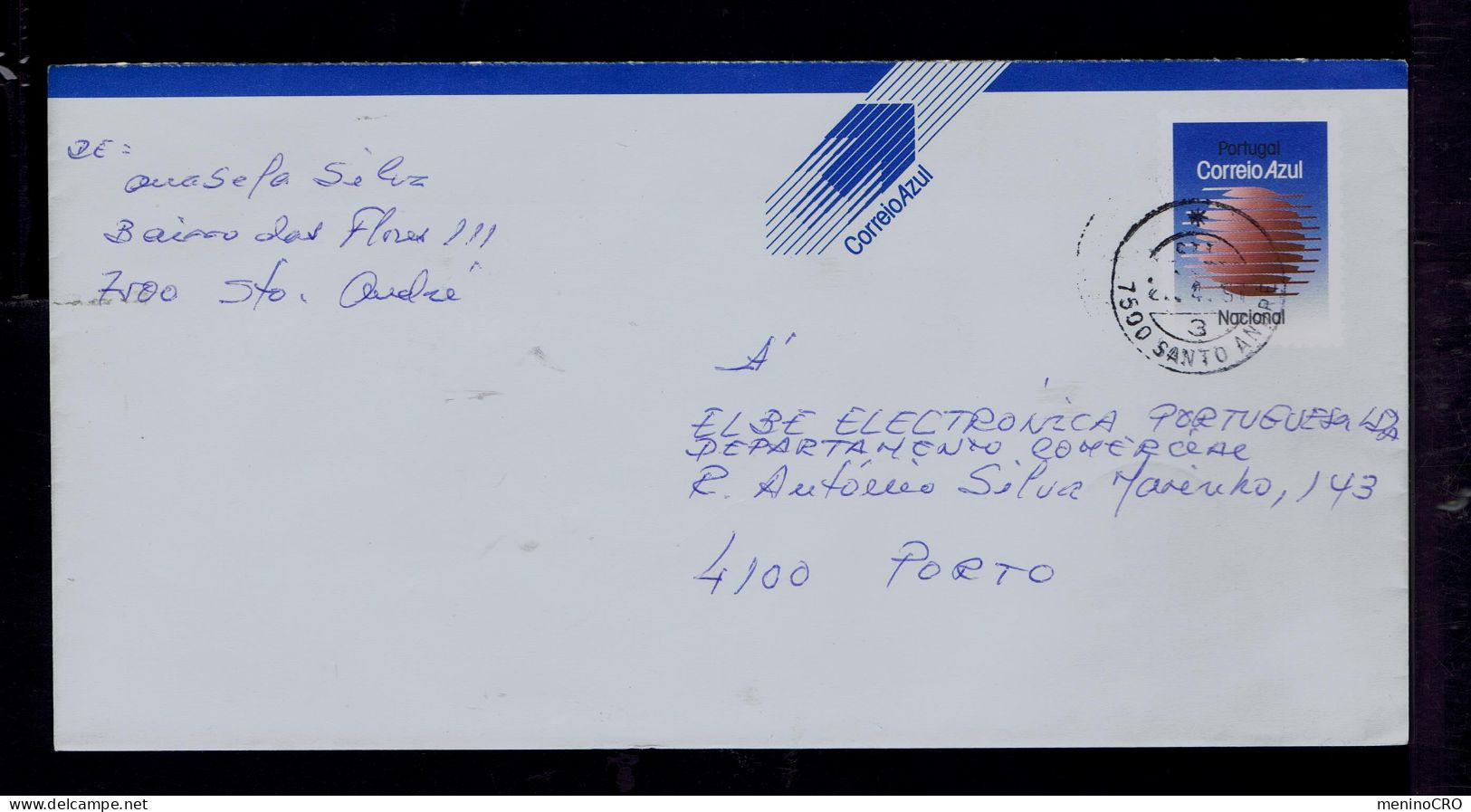 Gc7721 PORTUGAL "Blue Mail" SANTO ANDRÉ Date-pmk Cover Postal Stationery 1991 Mailed - Flammes & Oblitérations