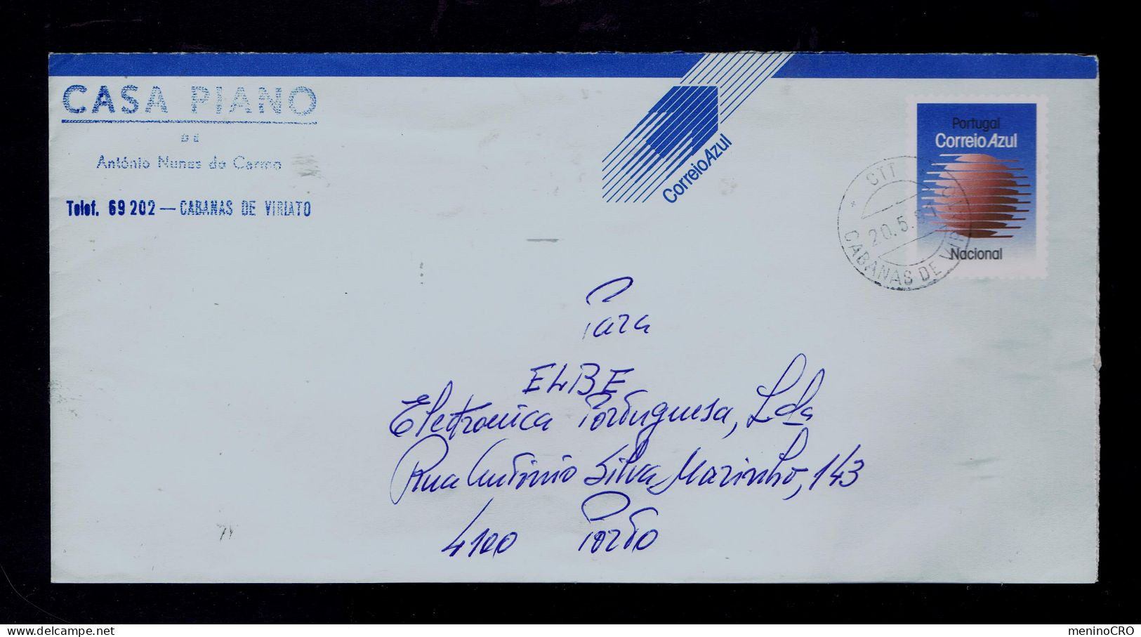 Gc7720 PORTUGAL "Blue Mail" CABANAS De VIRIATO Date-pmk Cover Postal Stationery 1991 Mailed - Postal Logo & Postmarks