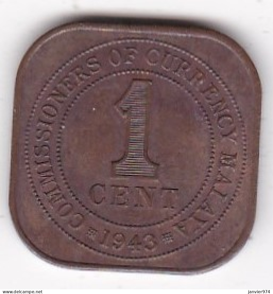 Malaisie 1 Cent 1943,  George VI, Petit Module. En Bronze , KM# 6, En Sup - Malasia