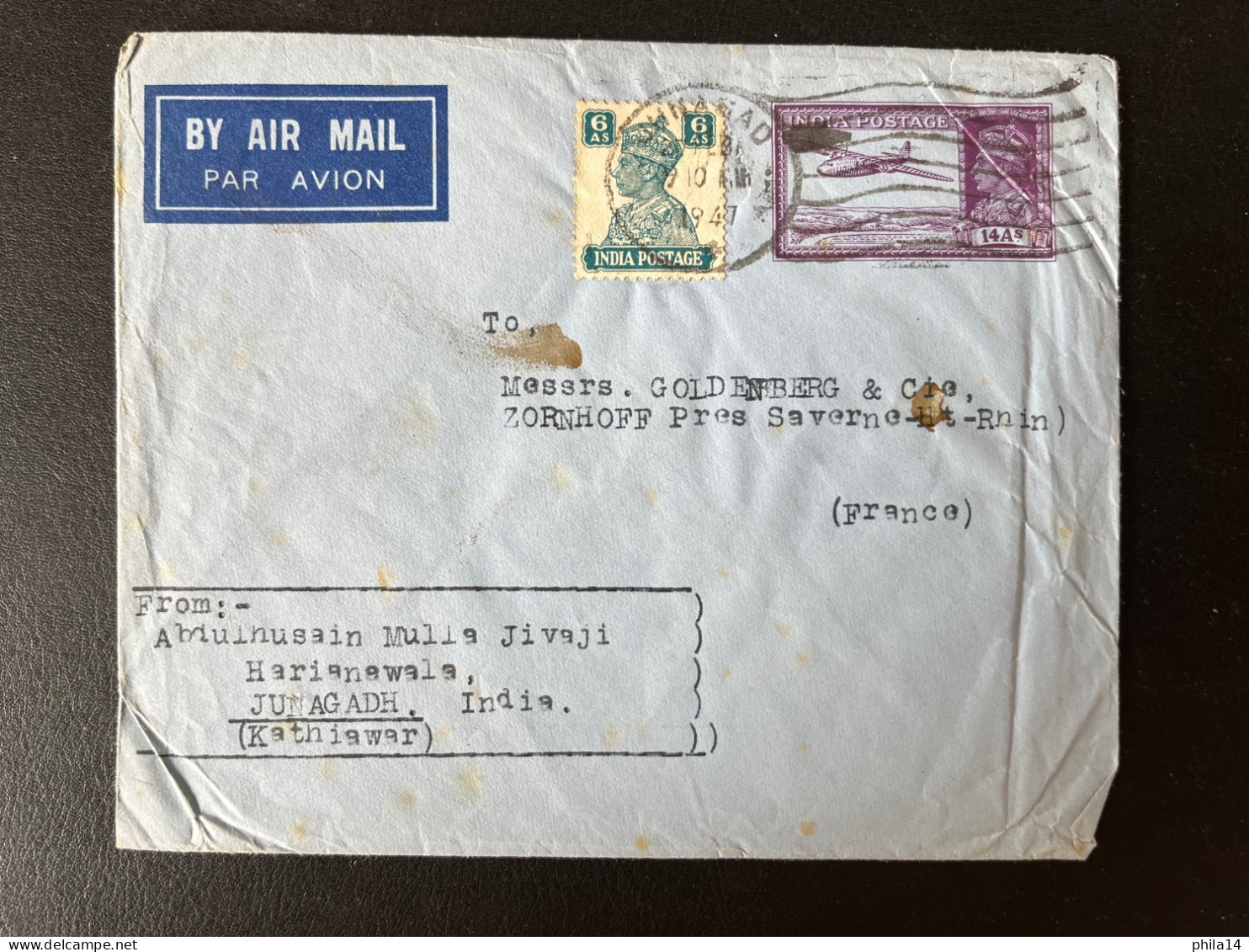 ENVELOPPE PAKISTAN / JUNAGADH INDIA KATHIAWAR / 1947 POUR ZORNOFF SAVERNE FRANCE - Pakistan