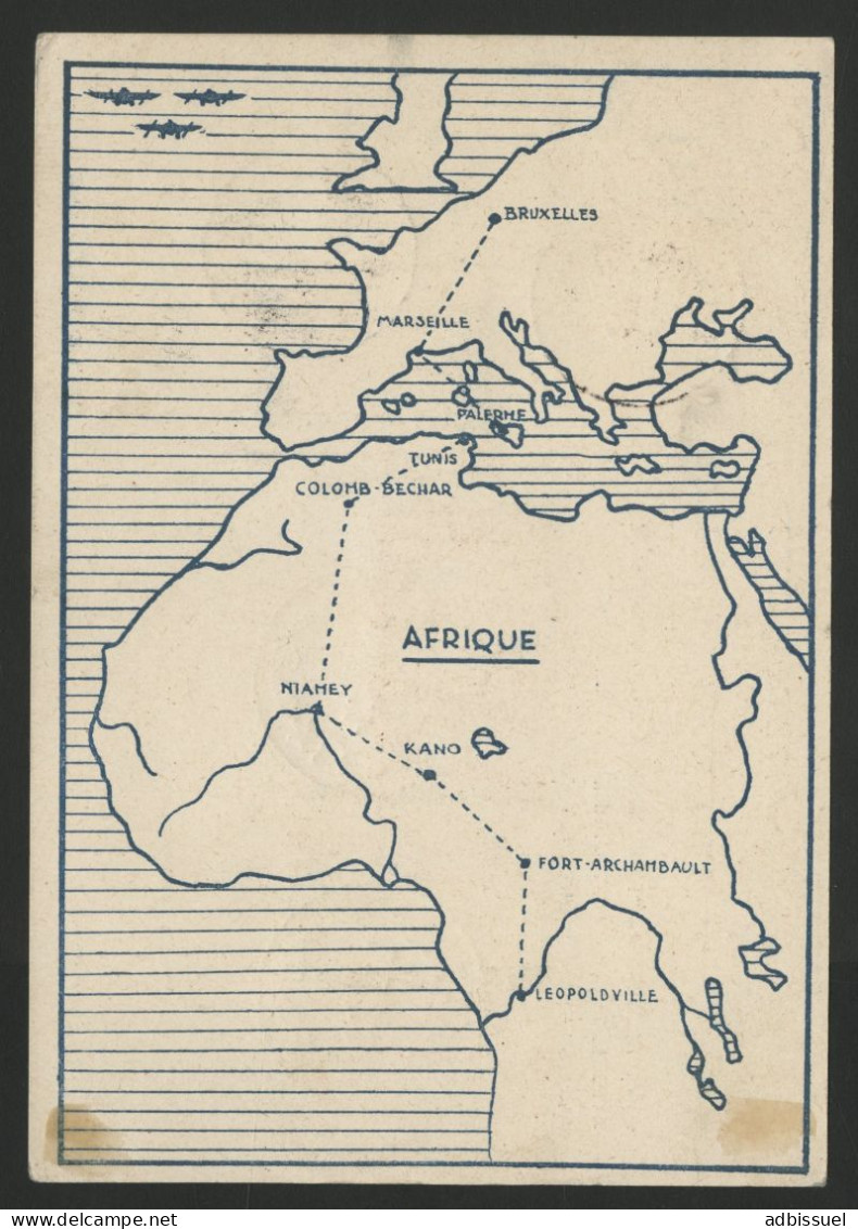 1937 CARTE COMMEMORATIVE 1er Vol Begique-Congo BRUXELLES-LEOPOLVILLE Avion "PELICAN" , Retrardé De 10 Jours - Briefe U. Dokumente