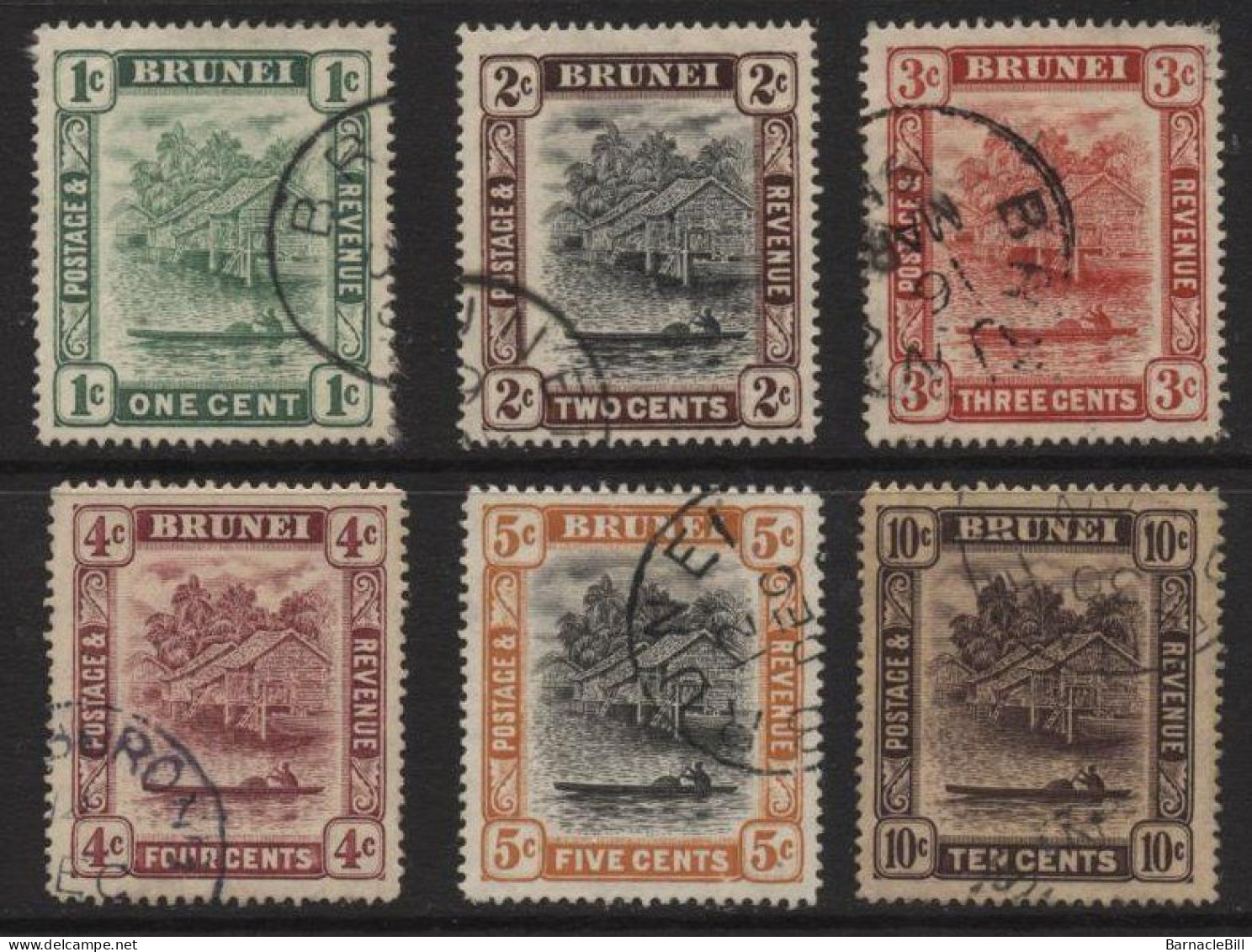 Brunei (15) 1908 Issue. Watermark Multiple Crown CA. 6 Values. Used. Hinged. - Brunei (...-1984)