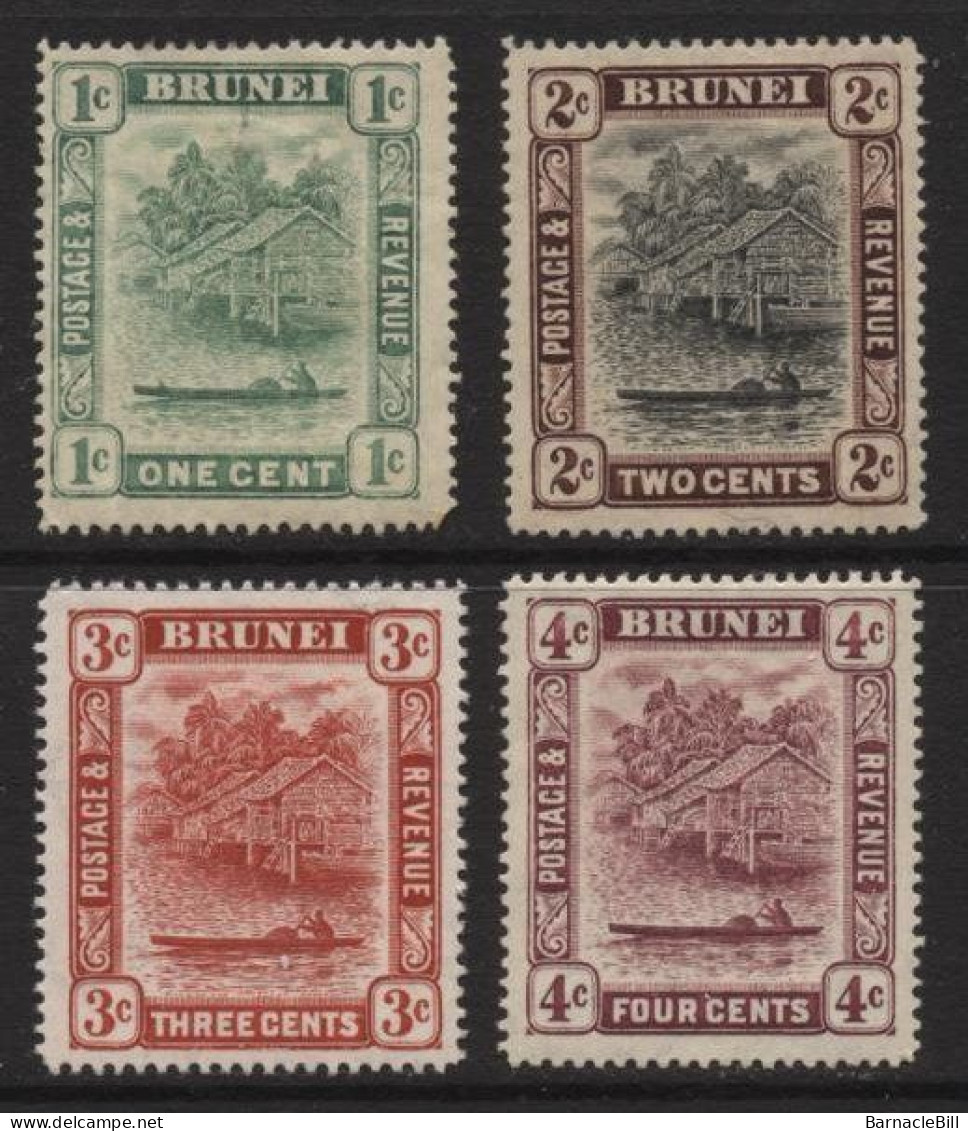 Brunei (16) 1908 Issue. Watermark Multiple Crown CA. 4 Values. Unused. Hinged. - Brunei (...-1984)