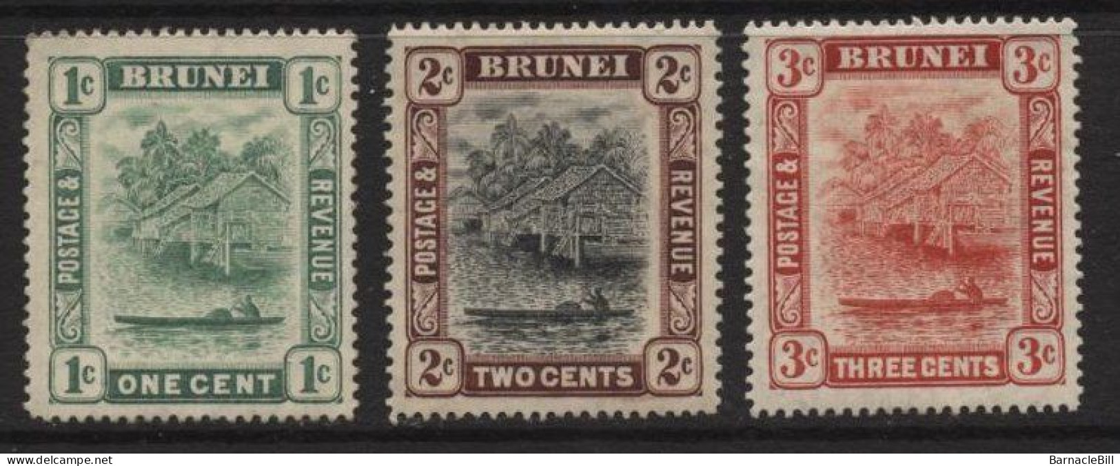 Brunei (18) 1908 Issue. Watermark Multiple Crown CA. 3 Values. Unused. Hinged. - Brunei (...-1984)