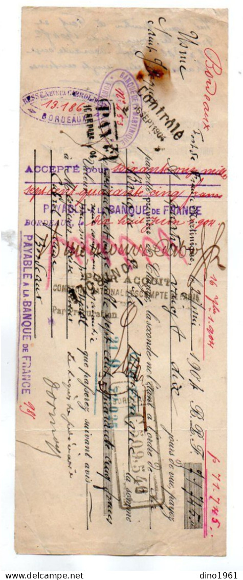 VP22.247 - 1904 - Lettre De Change - Sucrerie ? - Usine De Saint - Jacques / FORT - DE - FRANCE Martinique X BORDEAUX - Lettres De Change