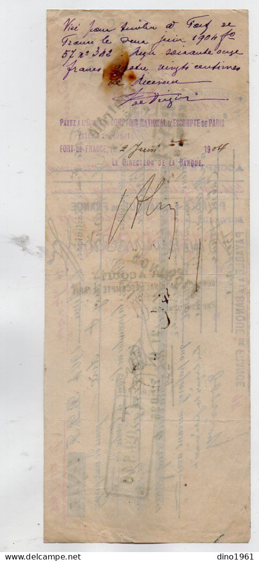 VP22.247 - 1904 - Lettre De Change - Sucrerie ? - Usine De Saint - Jacques / FORT - DE - FRANCE Martinique X BORDEAUX - Wissels