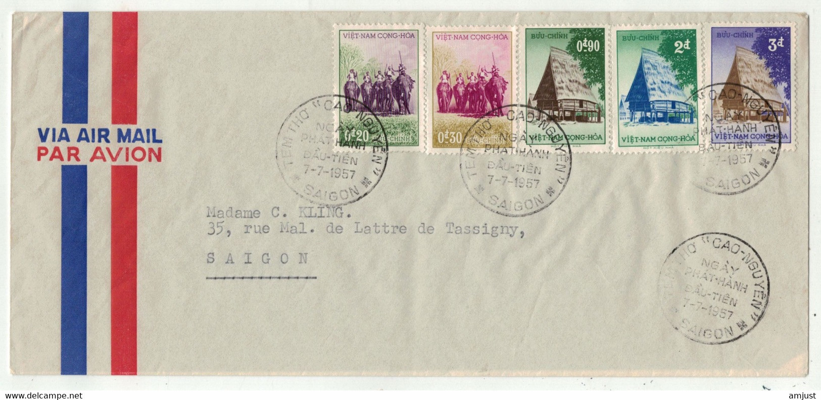 Viêt-Nam // Vietnam Du Sud //  Lettre  Pour Saigon 7/7/1957 Grand Format - Vietnam