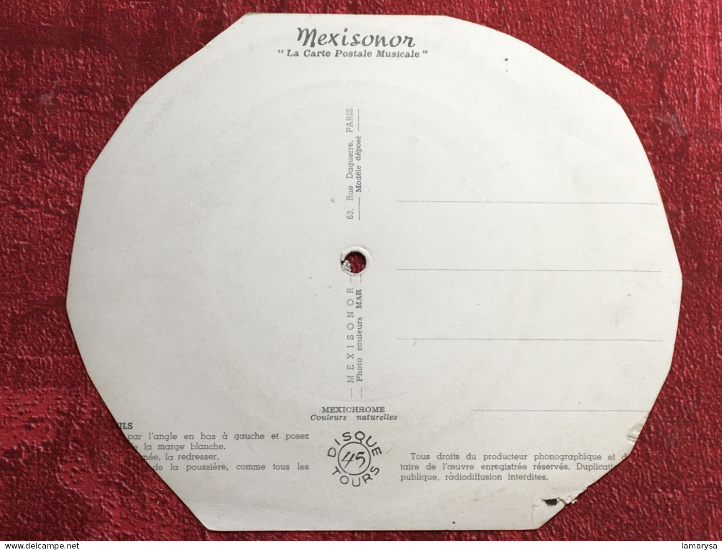 Disque 45 Tr Vinyle MEXISONOR Carte Postale Musicale"La Mer ?"Photo Vintage : - Objets Dérivés