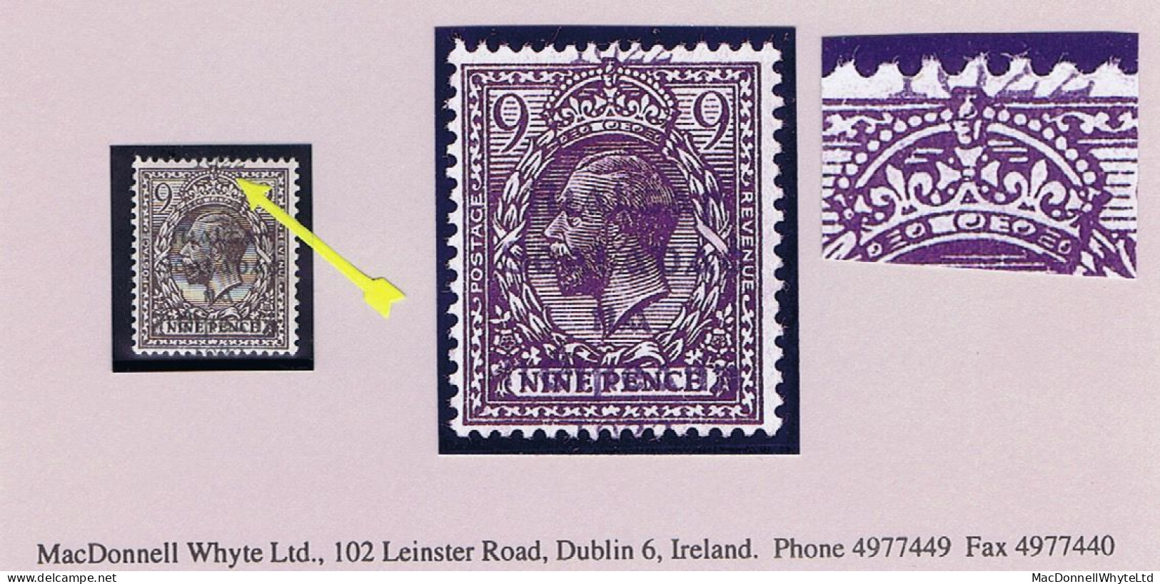 Ireland 1922 Dollard Rialtas 5-line Overprint In Black On 9d Agate, Var. "Date Mostly At Top" Mint Hinged, Creased - Neufs