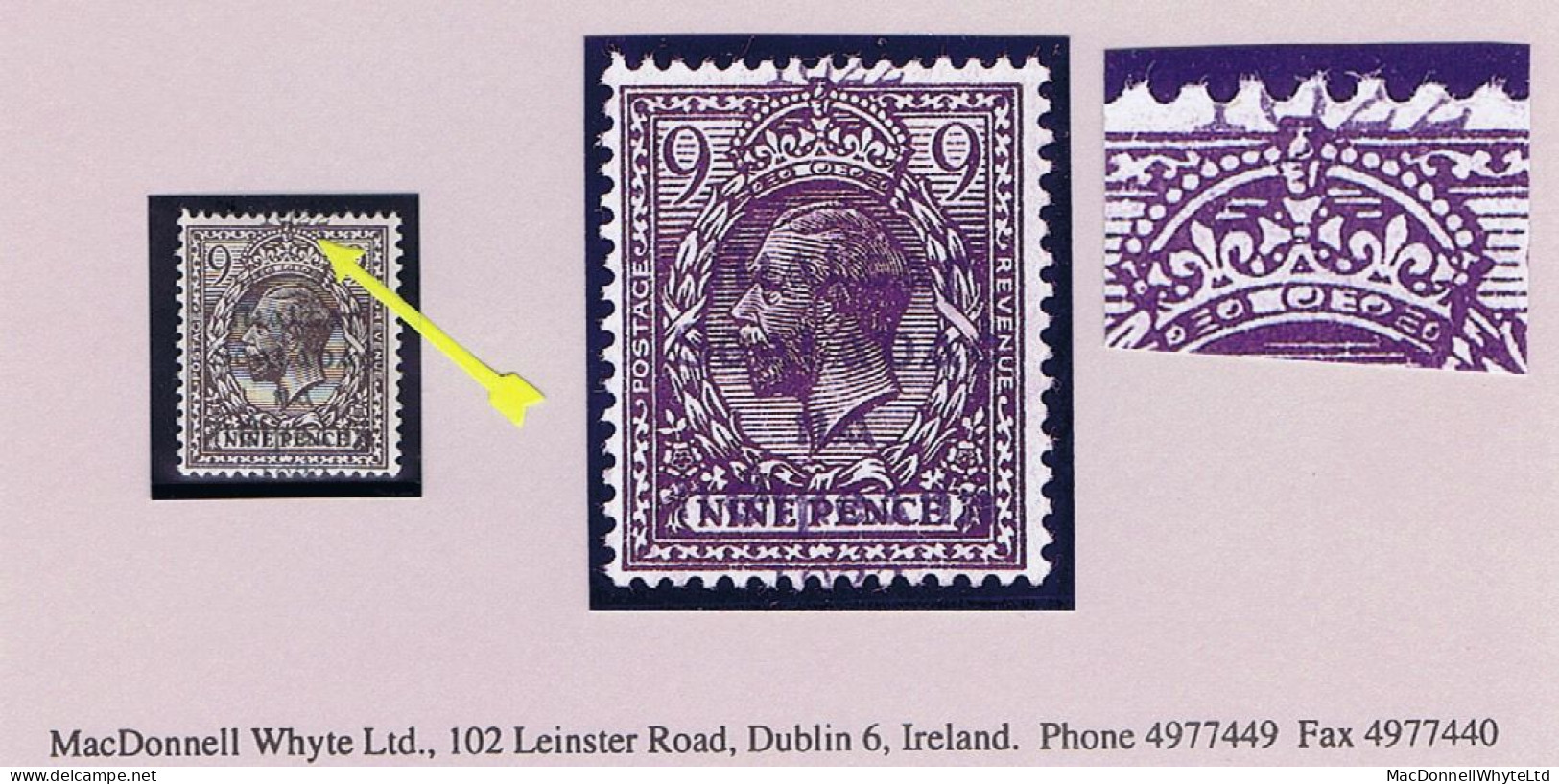 Ireland 1922 Dollard Rialtas 5-line Overprint In Black On 9d Agate, Var. "Date Mostly At Top" Mint Hinged, Creased - Unused Stamps