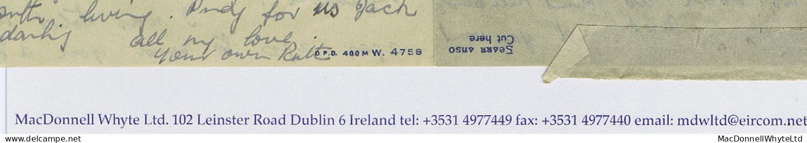 Ireland Airmail 1949 Angel Victor 6d Used On W4758 Airletter Dublin 9 AP 49 To Hong Kong - Aéreo