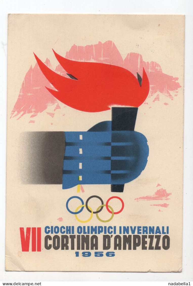 1956. CORTINA D'AMPEZZO,VII WINTER OLYMPIC GAMES,POSTCARD,USED IN YUGOSLAVIA,MRKOPALJ TO KUMANOVO - Winter 1956: Cortina D'Ampezzo