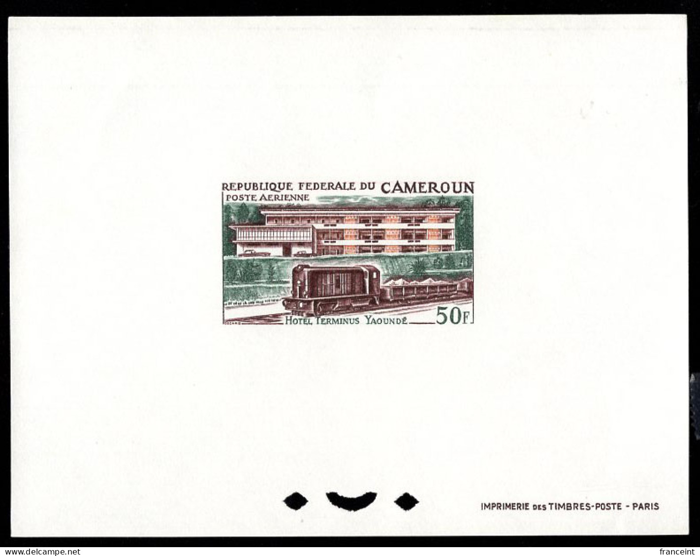 CAMEROUN(1966) Train. Terminus Hotel, Yaoundé. Deluxe Sheet. Scott No C65, Yvert No PA76.  - Cameroun (1960-...)